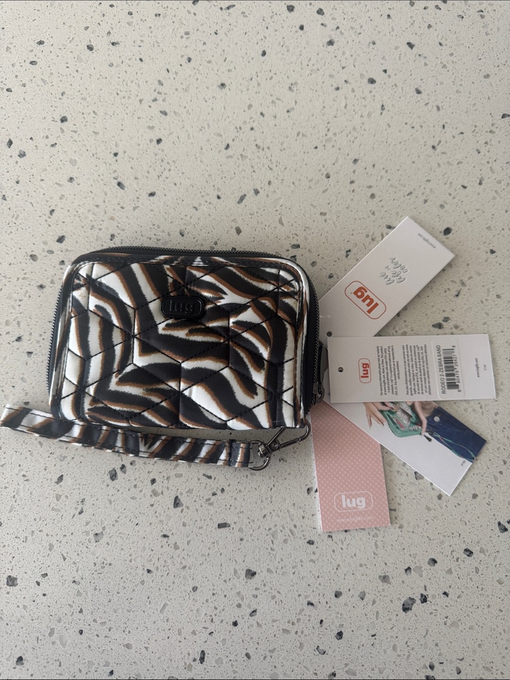 lug RODEO 2-ZEBRA RFID SAND Quilted Zebra-Print Wristlet Wallet Casual NWT